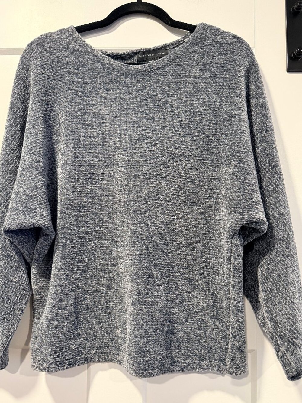 Vintage Joan Vass Chenille Gray-Blue Raglan Sleeve Sweater